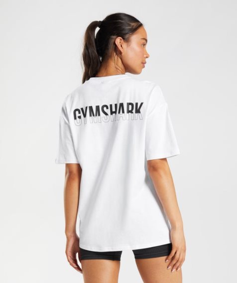 Women's Gymshark Fraction Oversized T-Shirts White | NZ 7OWKPU